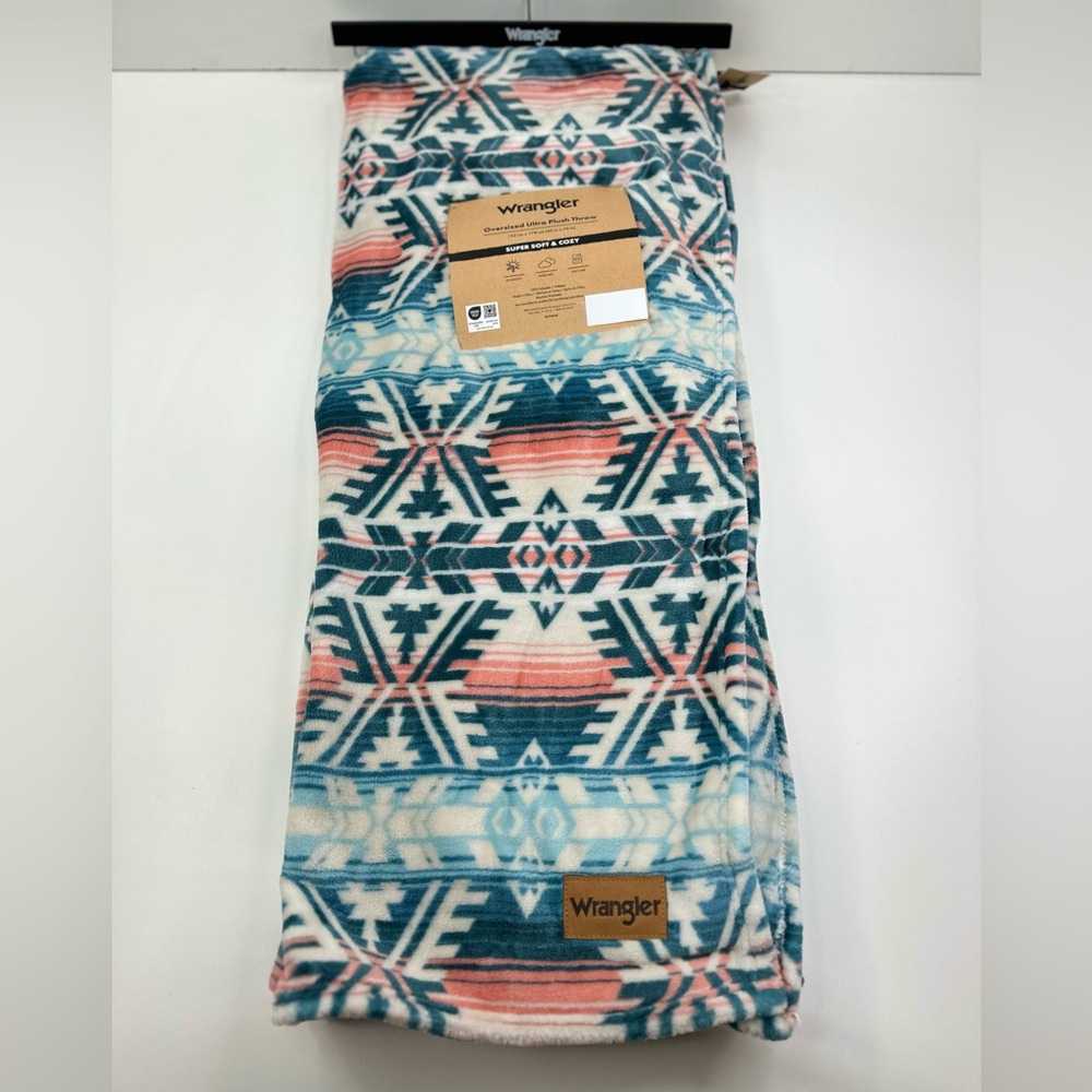 Wrangler Ultra Plush Throw with Overall Western Pattern 60in x 70 in Blue Coral